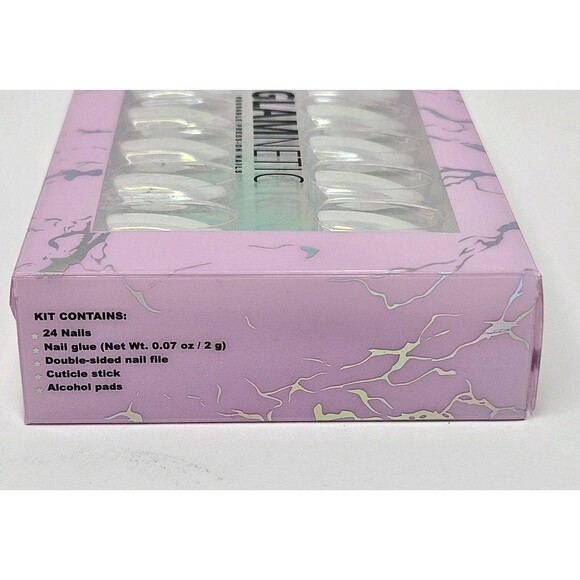 Glamnetic Reusable Press-On Nails Moonlight Almond White 24 Nail Kit New W/Glue - Picture 5 of 6